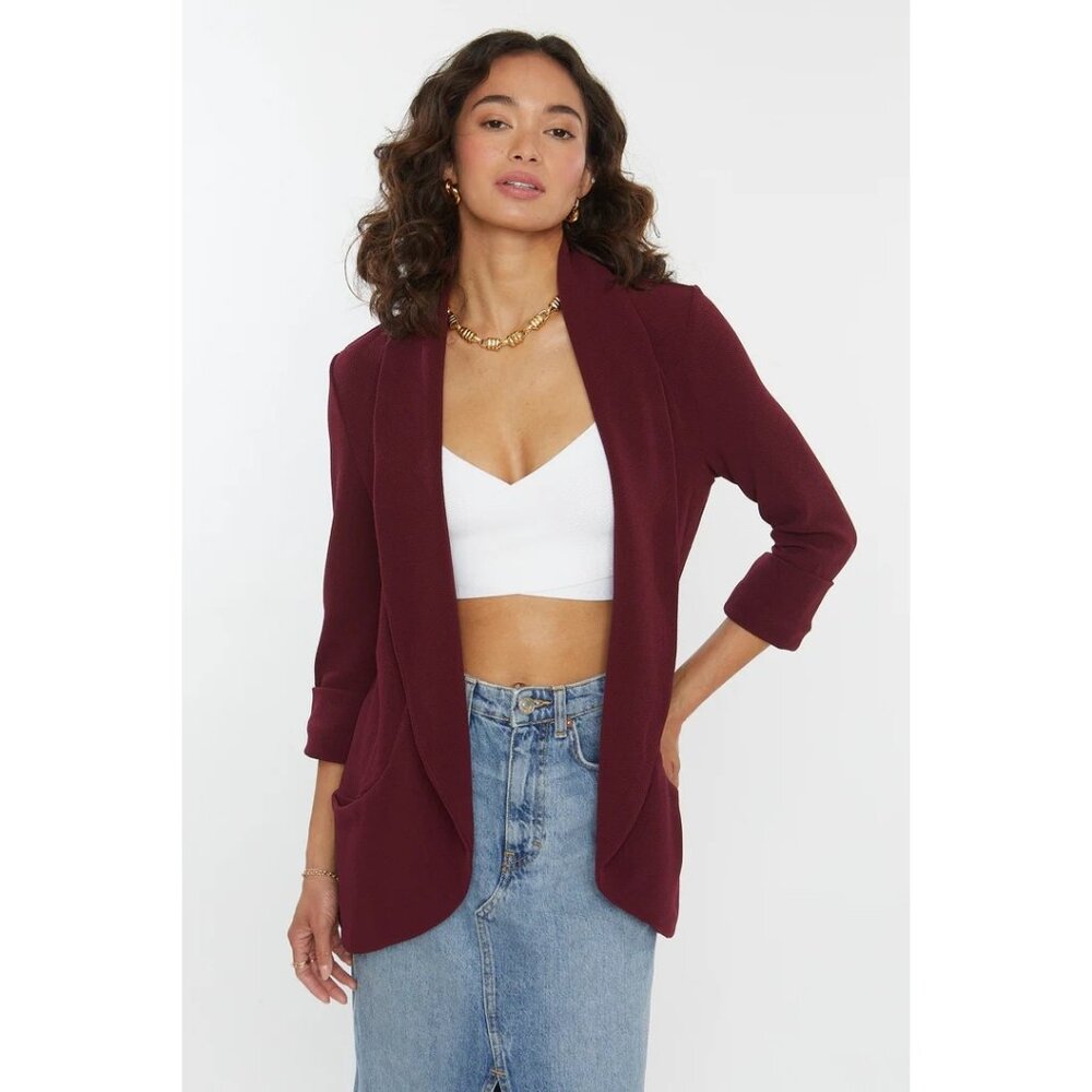 French Mauve‎ Melanie Knit Crepe Jacket Womens XS Burgundy